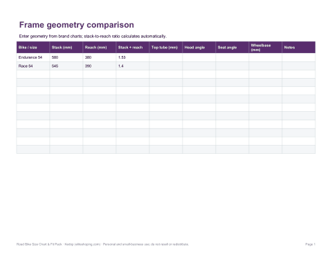 Preview of the first page of Geometry comparison (XLSX)