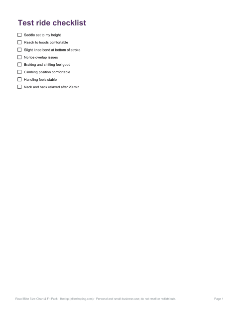 Preview of the first page of Test ride checklist