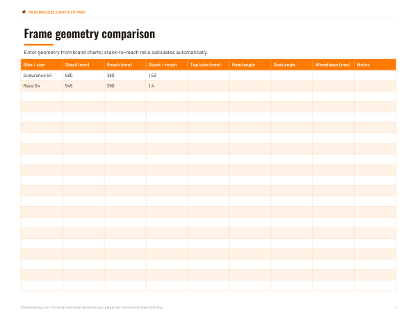 Preview of Printable Road Bike Geometry Chart