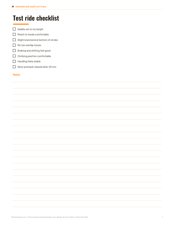 Preview of Printable Test Ride Checklist